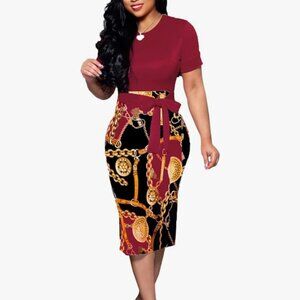 BOGURST Women Midi Bodycon Dress Work Casual Cute Floral Prints Pencil Dresses